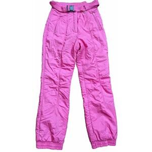 Vtg 80s Barbie Pink Ski Pants Women 12 28 Snow Suit Belted Magenta Retro Nylon